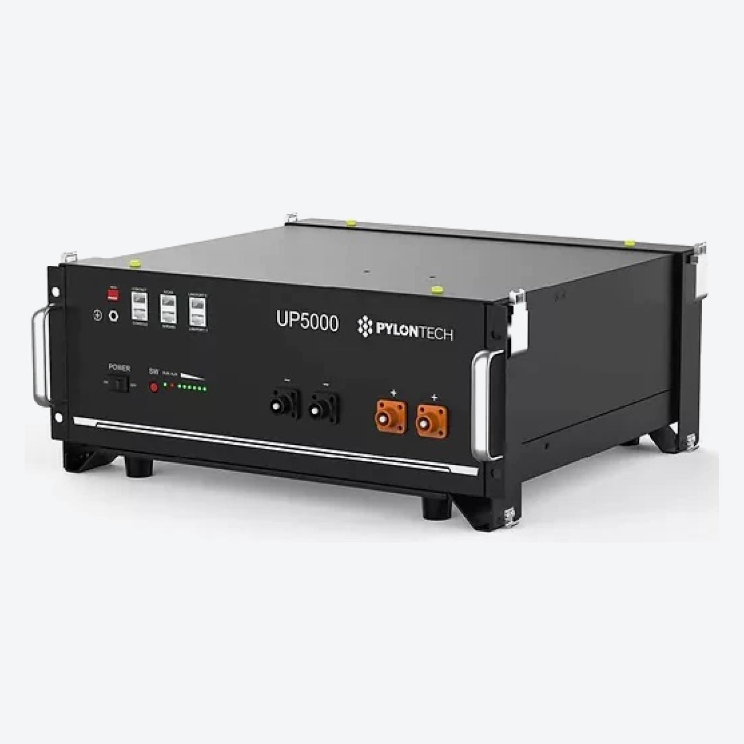 Pylontech UP5000 high-capacity energy storage system, featuring robust design and advanced power management interfaces for efficient energy storage.